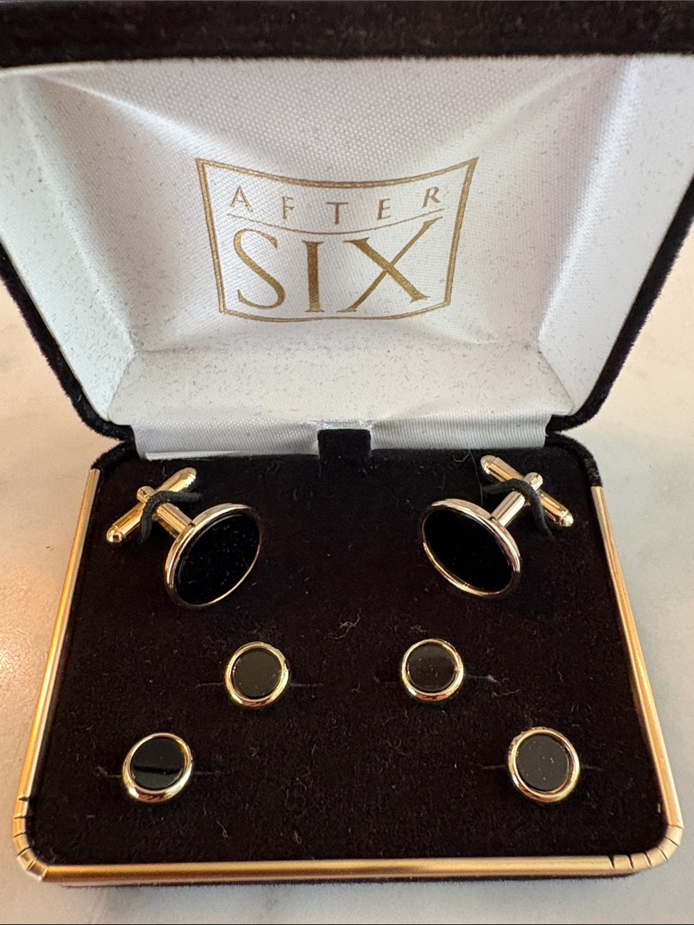 After Six Black and Gold Oval Cufflinks with Matching Studs